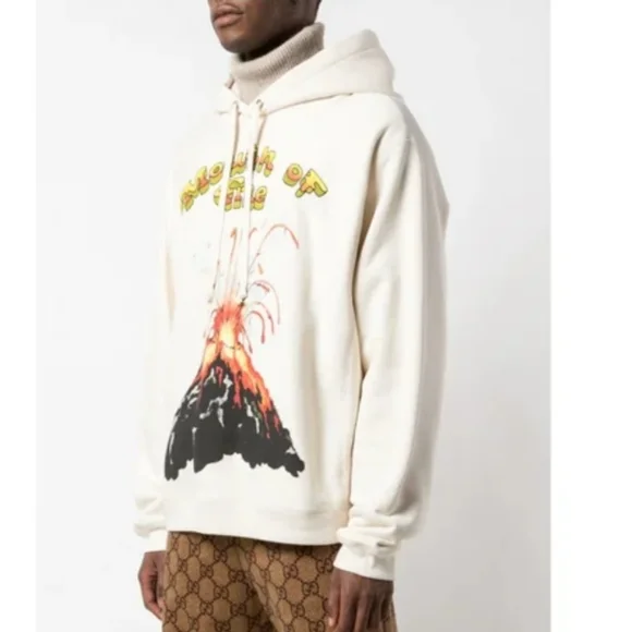 NWT Authentic Gucci Volcano Cotton hoodie in cream color